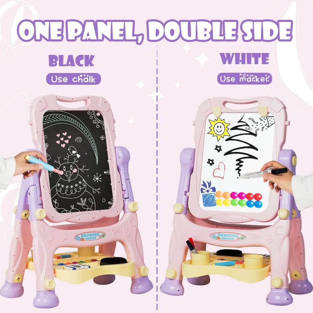 Kids Height Adjustable Double Side Magnetic Art Easel-Purple - Color: Purple - Minihomy