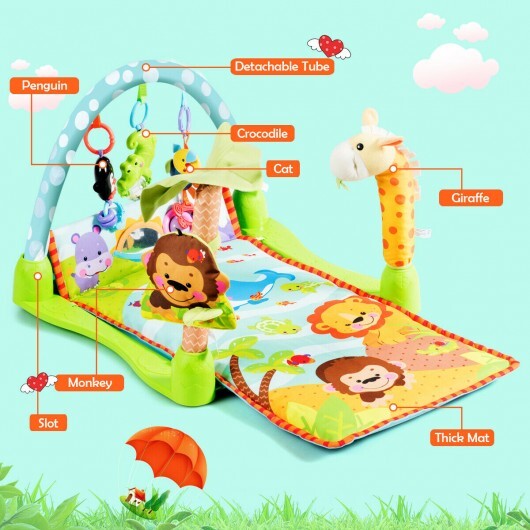 4-in-1 Baby Play Gym Mat with 3 Hanging Educational Toys - Minihomy