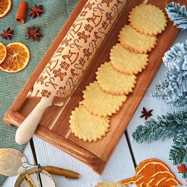 Christmas Gift Sleigh Pattern Embossed Rolling Pin - Minihomy