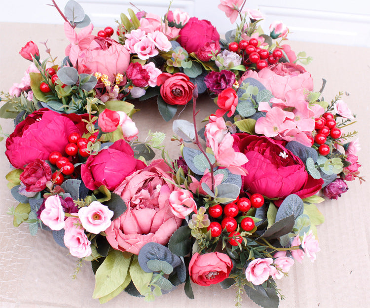 Christmas Red Door With Autumn Peony Wreath - Minihomy