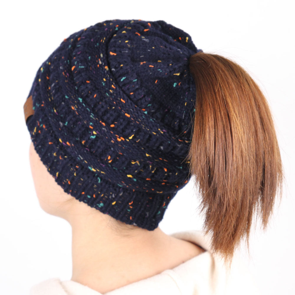 Knitted Ponytail Wool Hat for women