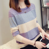 Women's Korean Style Color Matching Loose Striped Long Sleeves