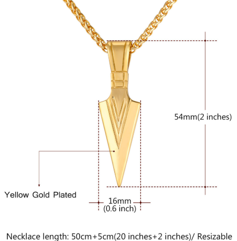 Men stainless steel spear necklace with chain - Minihomy