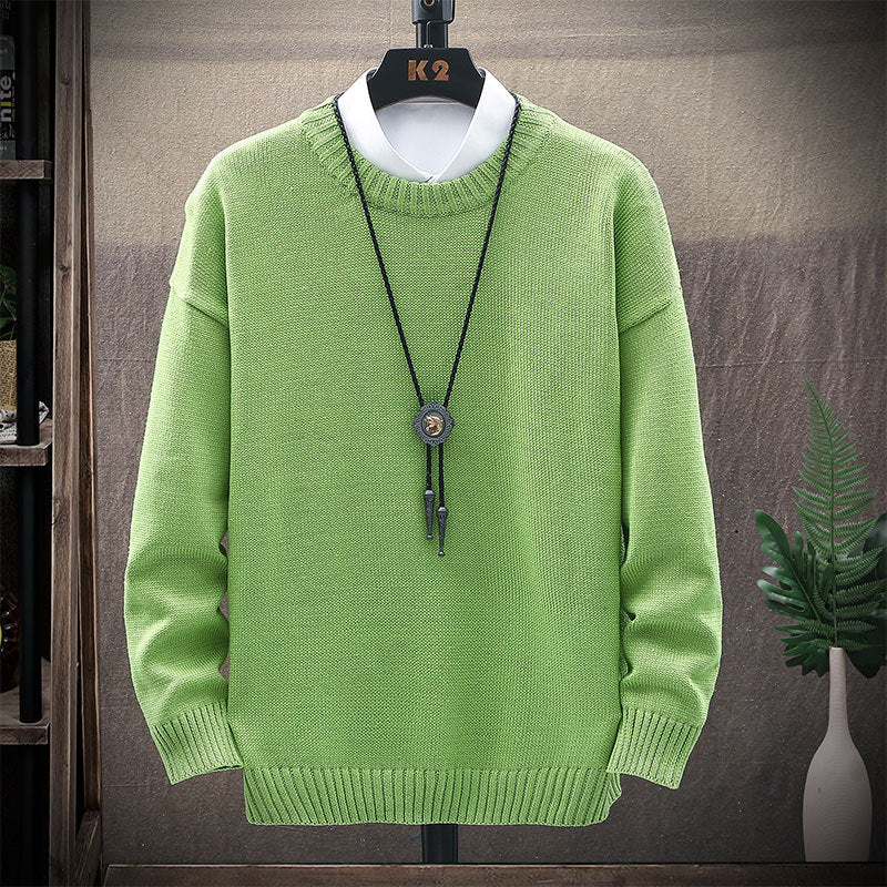 Men's Casual Round Neck Brown Long-Sleeved Pullover Loose Sweater - Minihomy