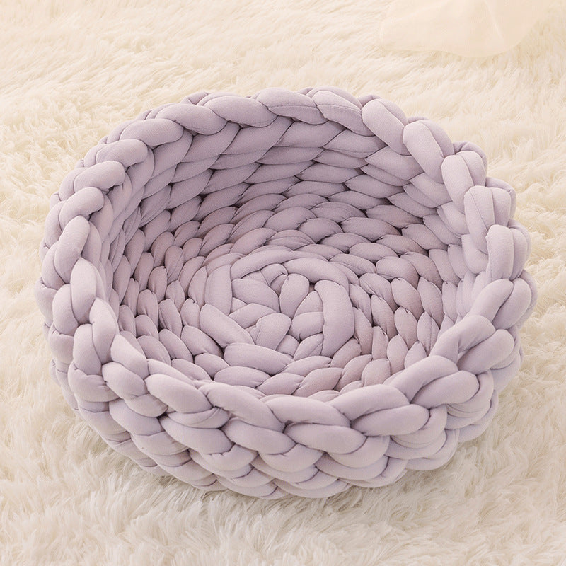 Cat House Cushion Soft Long Plush Warm Pet Mat Cute Kennel Cat Sleeping Basket Bed Round Fluffy Comfortable Touch Pet Products - Minihomy