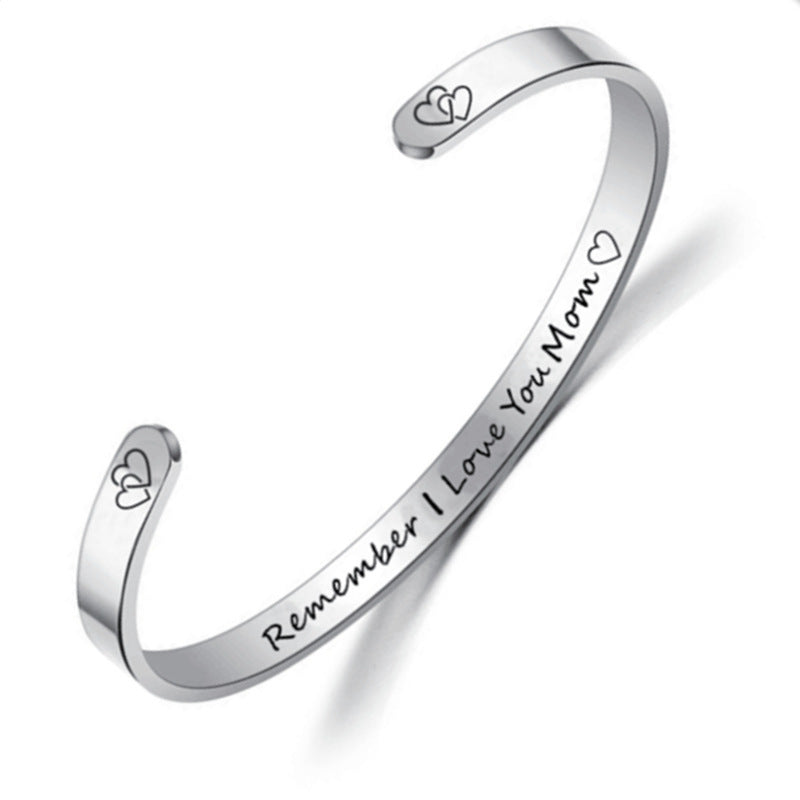 Stainless Steel C-shaped Engraved Bracelet Ring