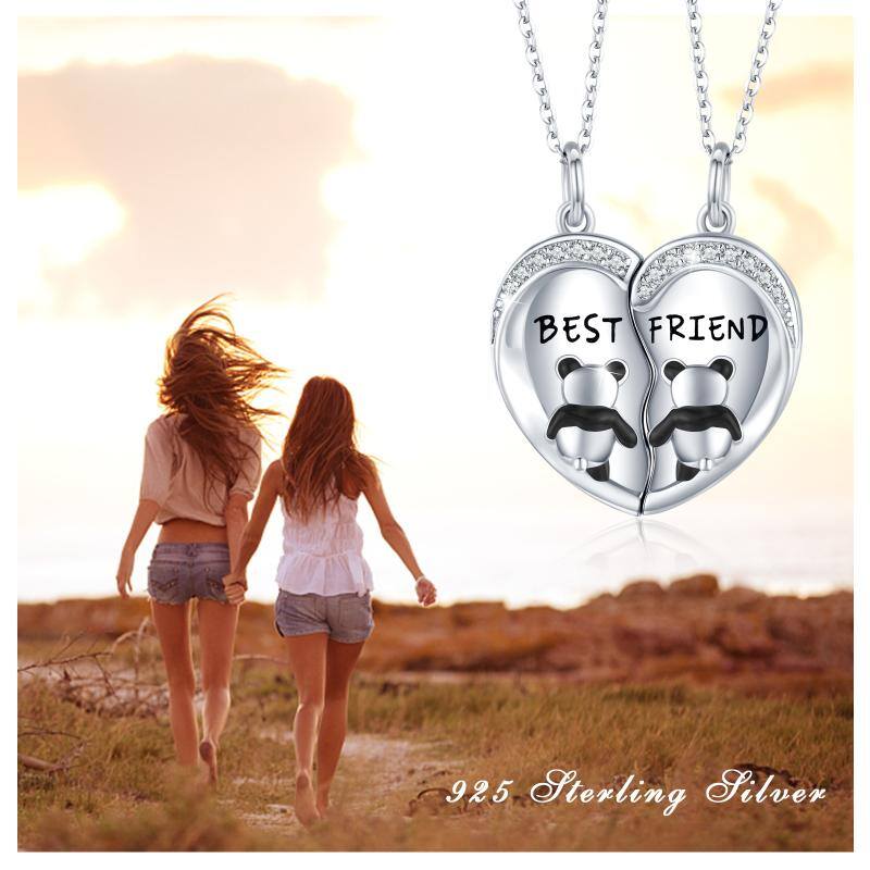 Best Friend Necklaces for 2 Panda Necklace BFF Friendship Necklace for 2 pcs Heart Forever Cute Animal Necklace 925 Sterling Silver Jewelry - Minihomy