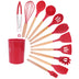 11 Piece Set Of Silicone Kitchenware With Wooden Handle In Storage Bucket - Minihomy