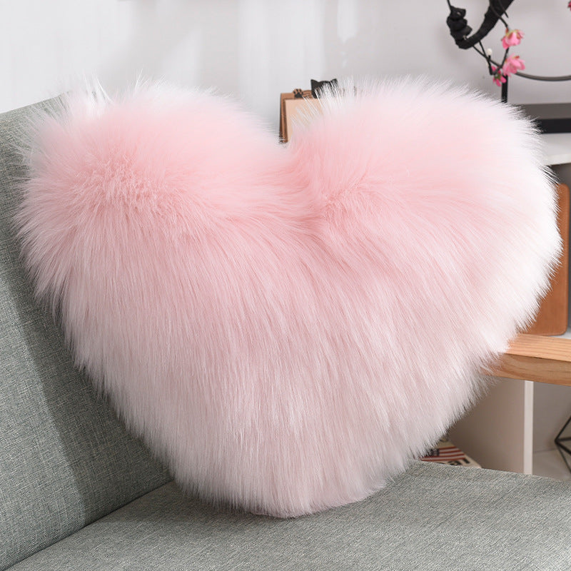 Pillows Heart Shape Long Plush Fluffy Shaggy Cushion Cover - Minihomy