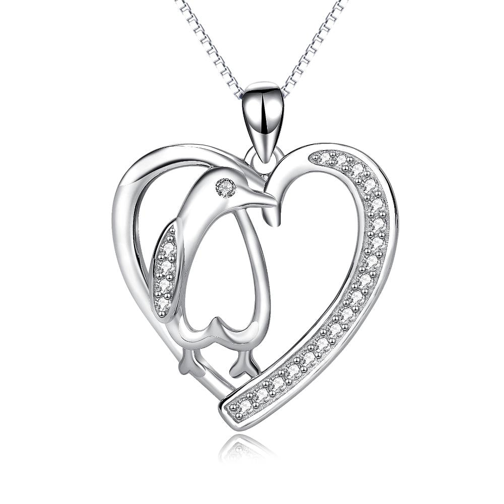 Penguin Necklace Sterling Silver Cubic Zirconia Heart Shape Penguin Gifts for Women Girls