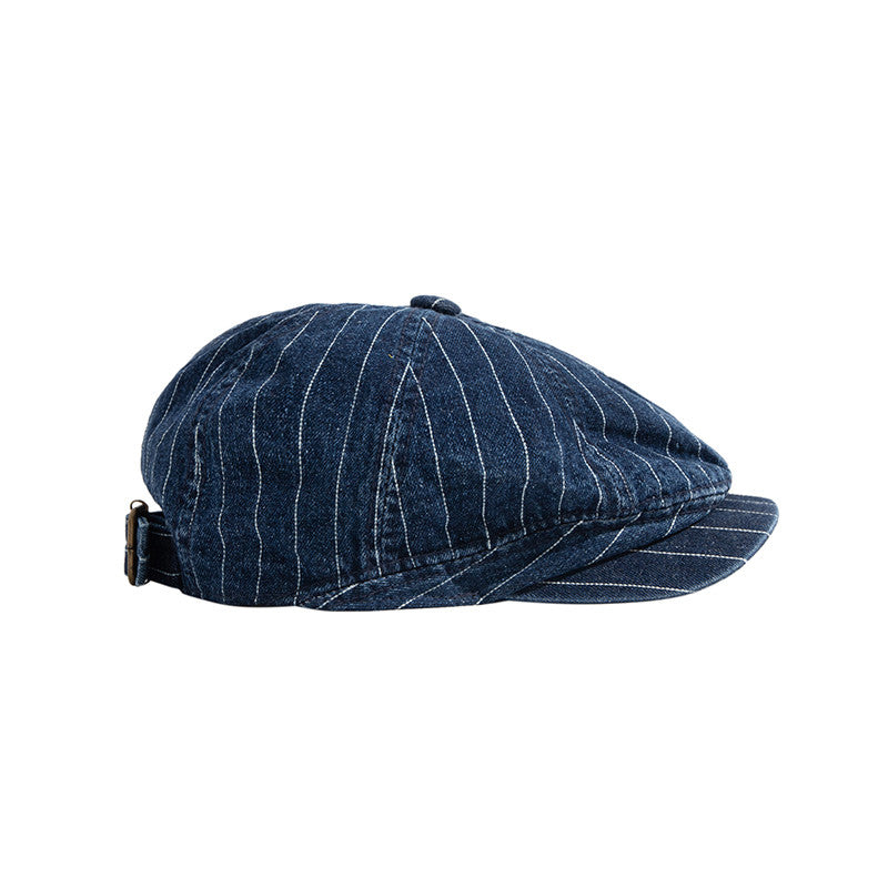 Japanese Retro Washed Denim Casual Striped Cap Women