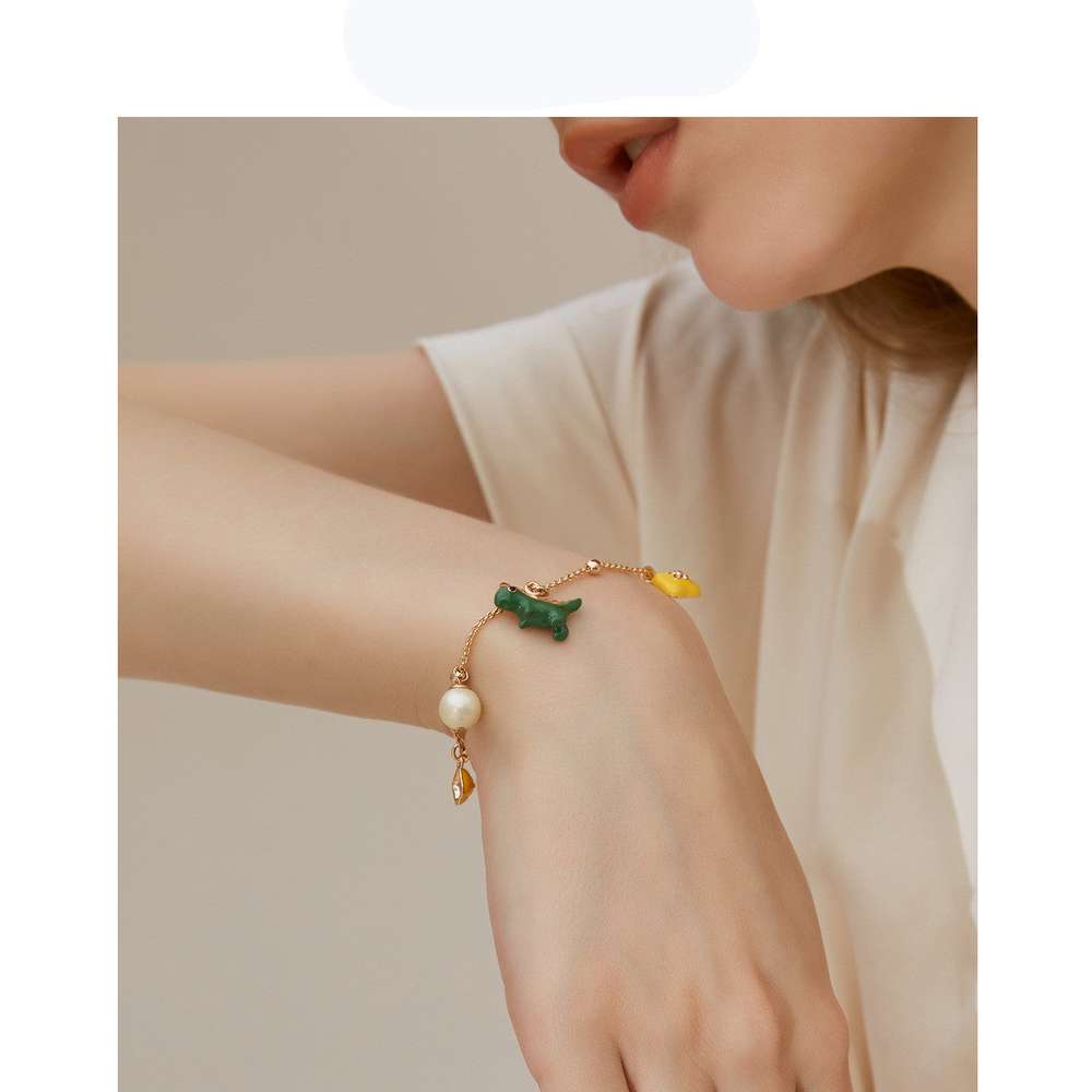 Handmade Pearl Cute Little Dinosaur Flower Bracelet Jewelry - Minihomy