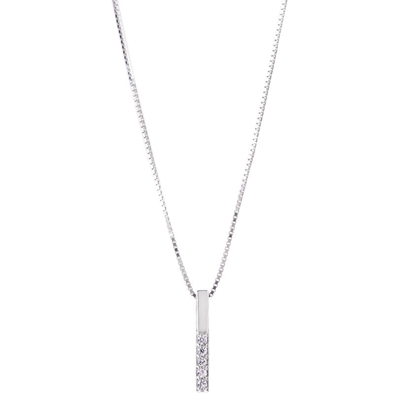 S925 Sterling Silver Micro Diamond Vertical Bar Temperament Clavicle Necklace Women
