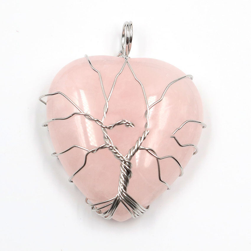 Peach Heart-shaped Lovers Pendant Natural Crystal Tree Of Life Necklace - Minihomy