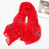 Embroidered Flower Rose Chiffon Ethnic Wind Sunscreen Shawl Beach Gauze Silk Scarf