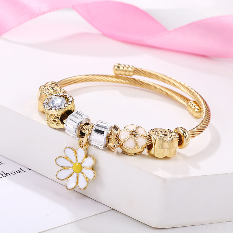 Stainless Steel Bracelet Series Star Mosaic Sun Flower Pendant Golden Bracelet