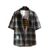 Men's Oversized Casual Short-sleeved Plaid Shirt - Minihomy