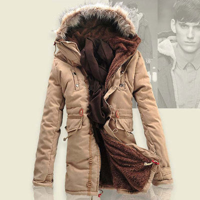 Men Winter Coat Lamb Wool Liner Thick Padded Jacket - Minihomy