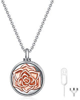 Sterling Silver 3D Rose Flower Urn Necklace for Ashes Cremation Jewelry Engraved Forever In My Heart