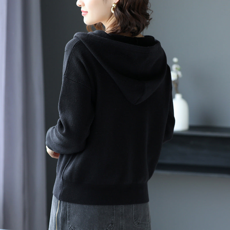 Hooded Sweater Coat Women Long Sleeve Single-breasted Sweaters Clothes - Minihomy