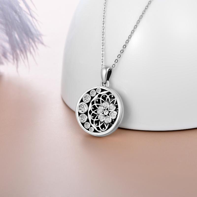 Crescent Moon Flower Locket Photo Necklace That Holds Pictures 925 Sterling Silver Pendant - Minihomy