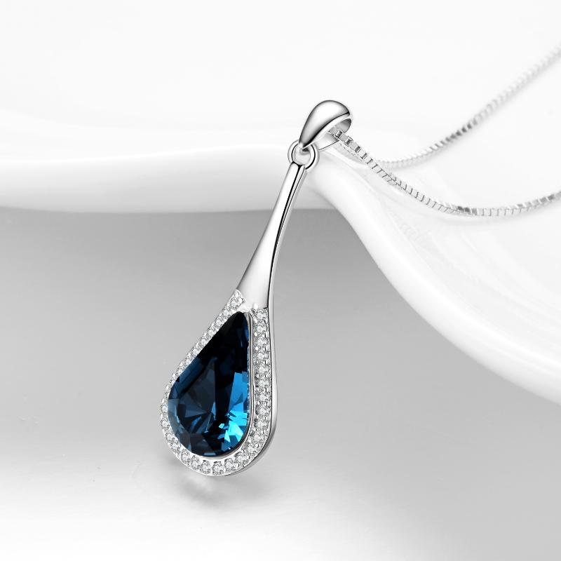 Sterling Silver Teardrop Water Drop Necklace Embellished with Crystals from Austria, Fine Anniversary Birthday Jewelry Gifts for Women