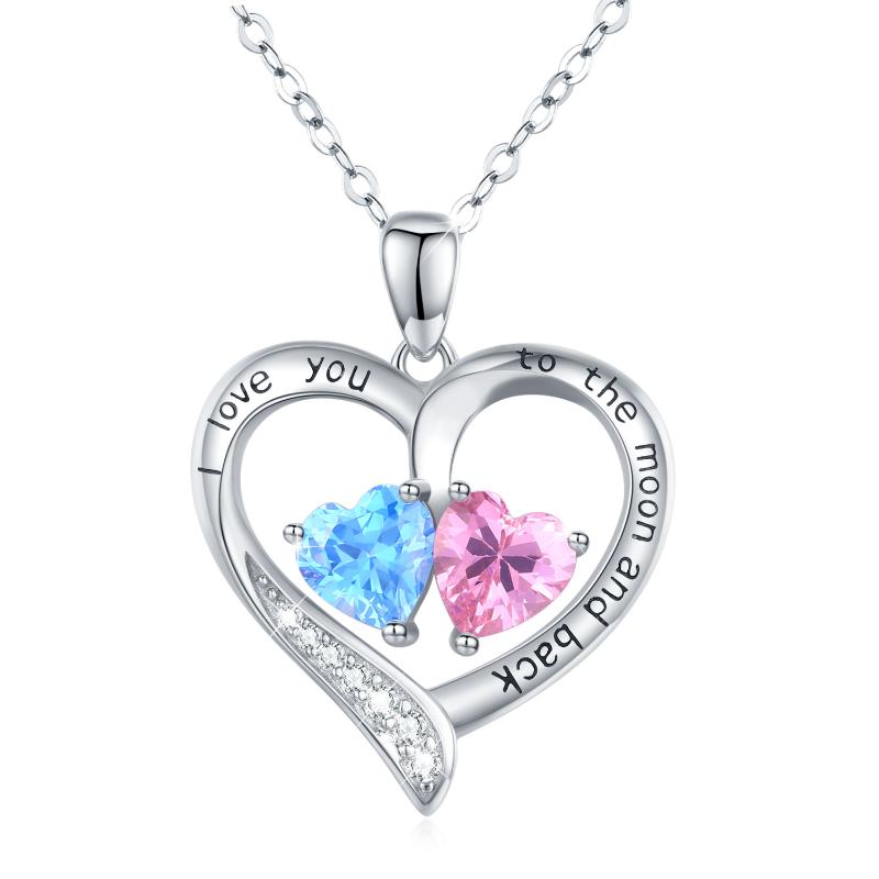 Sterling Silver I Love You to The Moon and Back Opal Moon and Star Heart Necklace  Jewelry