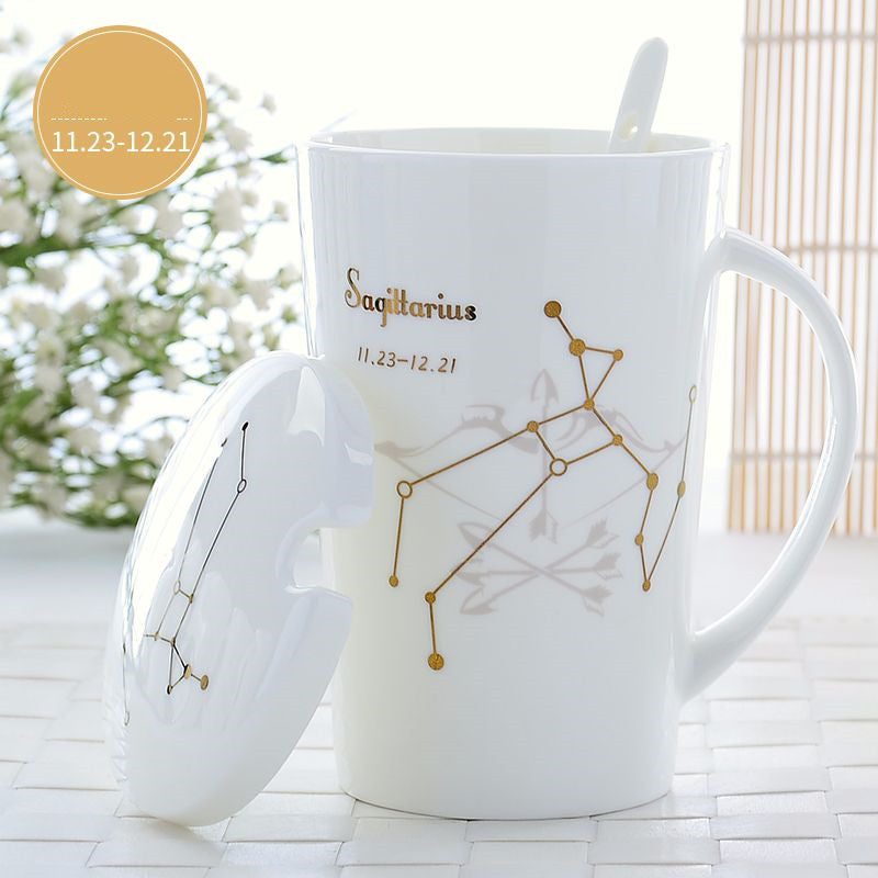 Creative Constellation Mark Ceramic Cup With Lid - Minihomy