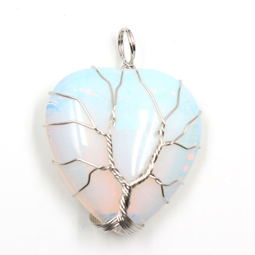 Peach Heart-shaped Lovers Pendant Natural Crystal Tree Of Life Necklace - Minihomy