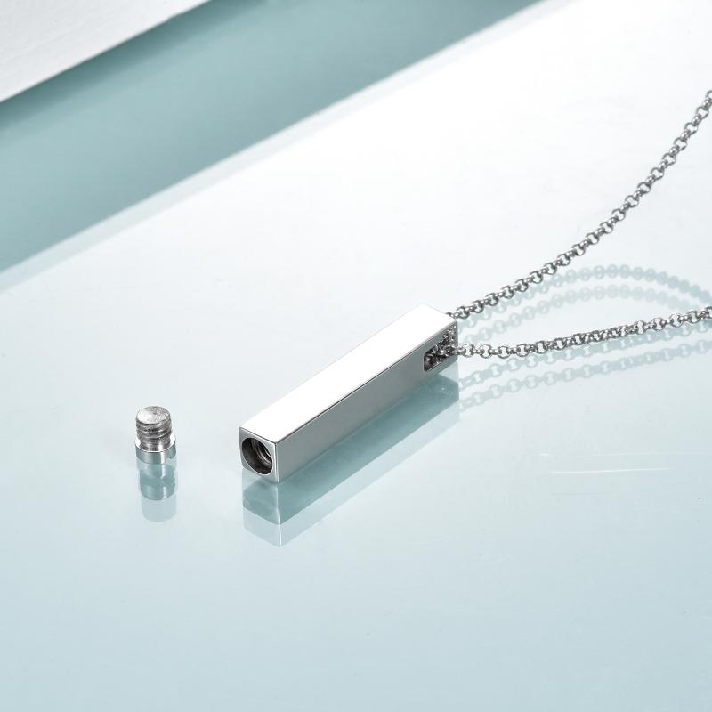 S925 Sterling Silver 3D Vertical Bar Urn Necklace for Ashes Simple Bar Urn Pendant Memorial -Ashes Keepsake Cremation Necklace Jewelry