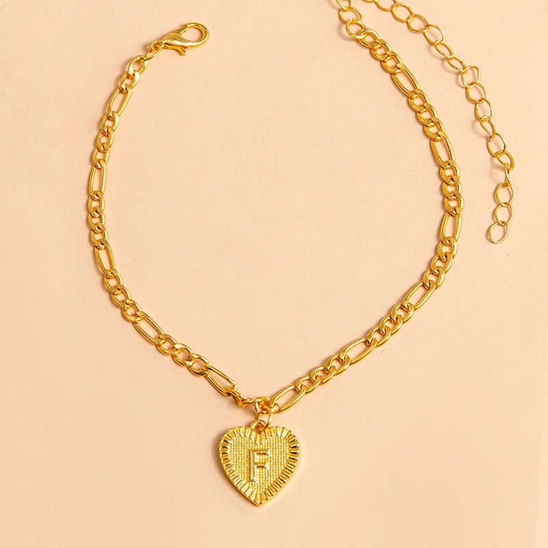 Initial Letter Anklet Gold Color Heart Pendant Foot Bracelets Women - Minihomy