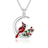 925 Sterling Silver Cardinal Red Bird Crescent Moon Pendant Memorial Necklace