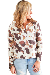 Cow Pattern Half Cardigan Long Sleeved Casual Loose Padded Blouse Women - Minihomy