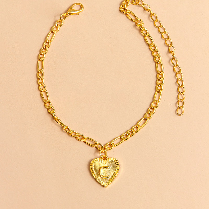 Initial Letter Anklet Gold Color Heart Pendant Foot Bracelets Women - Minihomy