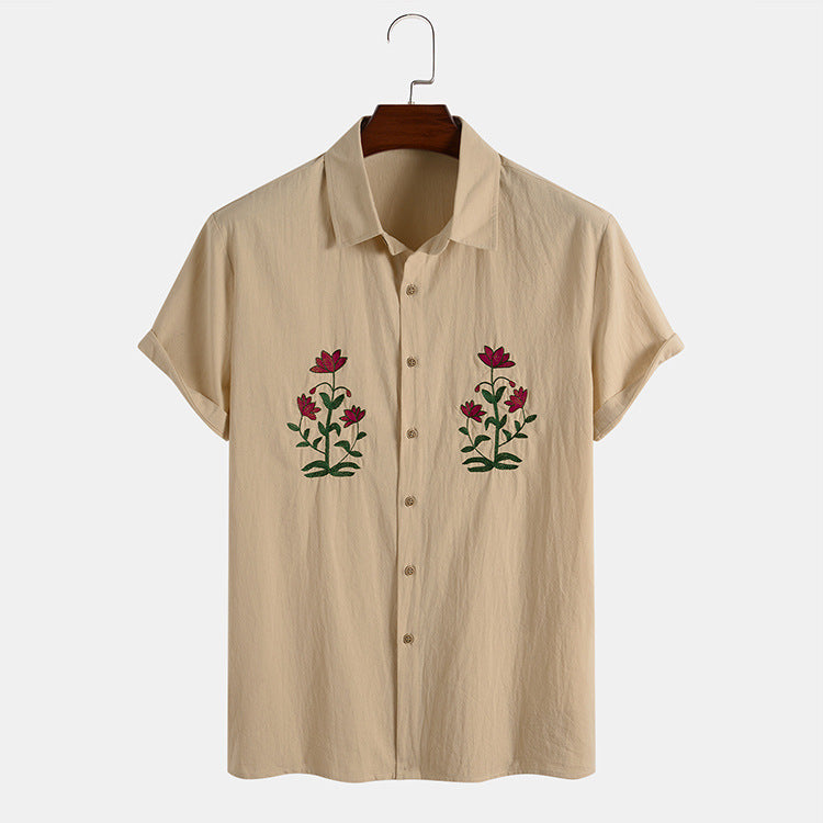 Men's Casual Embroidered Short Sleeve Shirt: Comfort & Style on Point