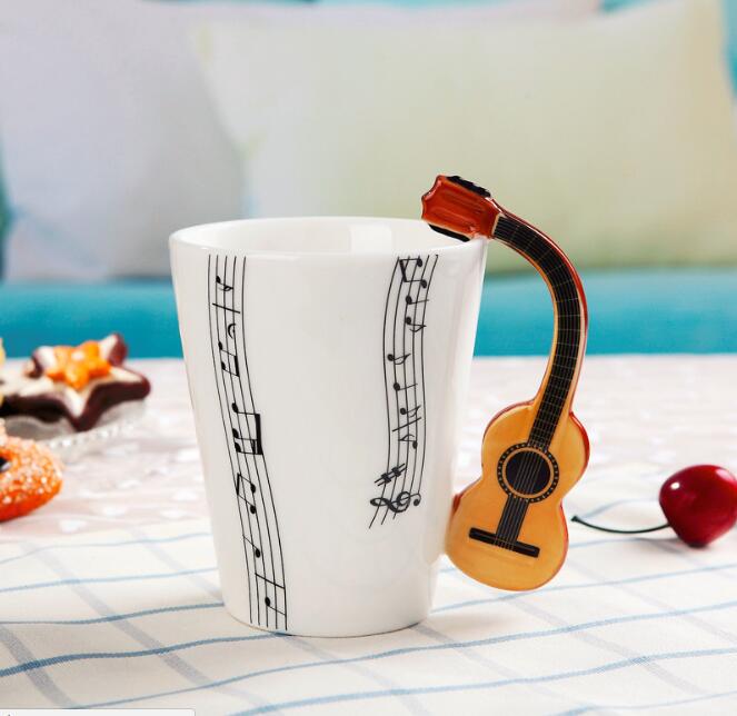 Coffee cup with music notes in the form of saxophone handle ceramic porcelain cup of tea milk method