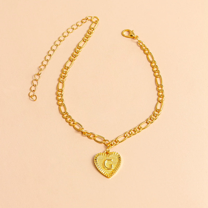 Initial Letter Anklet Gold Color Heart Pendant Foot Bracelets Women - Minihomy