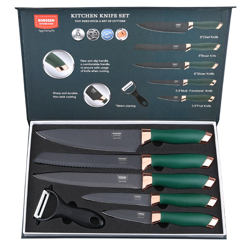 Cleaver Knife Set Kitchen Green Handle - Minihomy