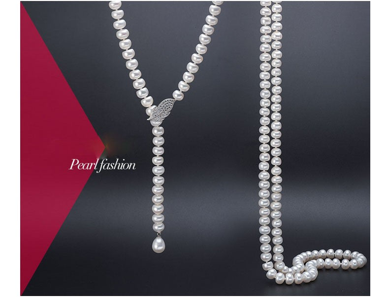 925 Silver Genuine Freshwater Pearl Long Necklace - Minihomy