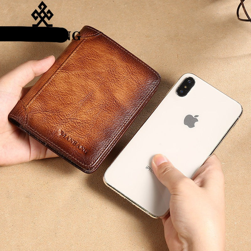 Genuine Leather Men Wallet Small Mini Card Holder Male Wallet Pocket Retro purse High Quality