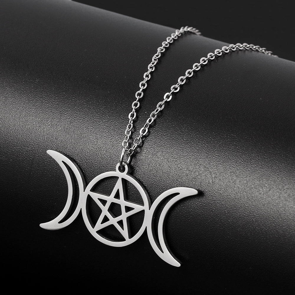 Gothic Pentagram Moon Goddess Wicca Necklace for Women Men - Minihomy